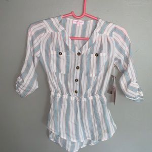 Stella Tweed girls blue & pink striped blouse NWT